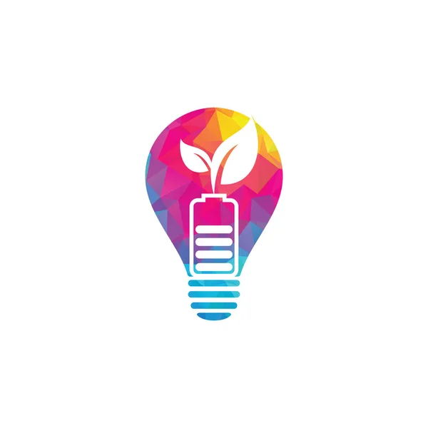 Batterie Verlässt Glühbirnenform Konzept Vektor Logo Design Batterie Und Blatt — Stockvektor