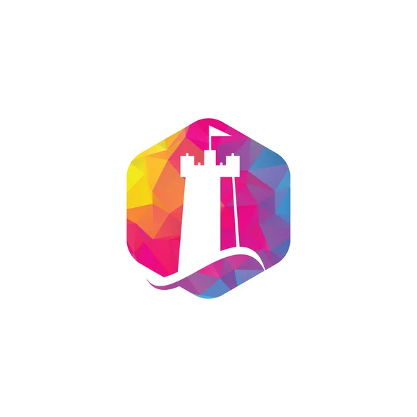 キャッスルウェーブロゴベクトルアイコンイラスト シンプルな城と波のロゴ — ストックベクタ