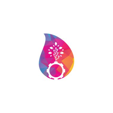 Vites yaprağı düşüşü konsept vektör logosu tasarımı. Yeşil eko enerji, teknoloji ve sanayi.