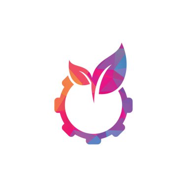 Vites yaprağı vektör logosu tasarımı. Yeşil eko enerji, teknoloji ve sanayi.