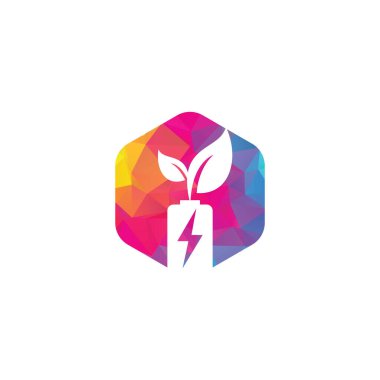 Pil vektör logosu dizaynını bırakır. Pil ve yaprak simgesi doğal enerji sembolü logo şablonu