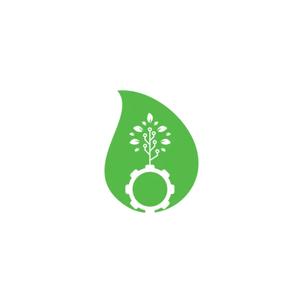 Projeto Logotipo Vetor Forma Gota Folha Engrenagem Energia Ecológica Verde —  Vetores de Stock