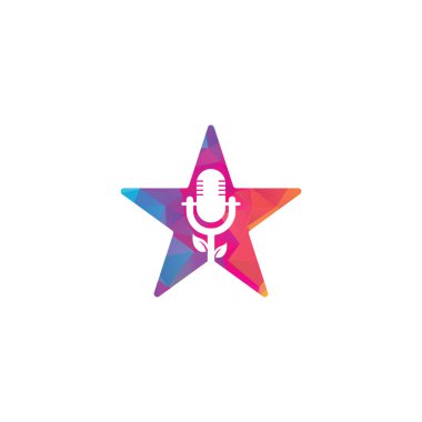 Yaprak podcast yıldız şekli konsept logo tasarım şablonu. Doğa Podcast Logo Şablon Vektörü. Podcast Doğa logosu.
