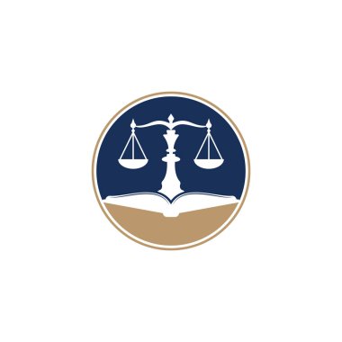 Hukuk eğitimi logosu tasarımı. Vektör Terazi ve açık kitap logo kombinasyonu.