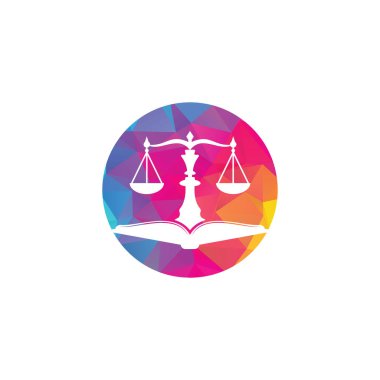Hukuk eğitimi logosu tasarımı. Vektör Terazi ve açık kitap logo kombinasyonu.