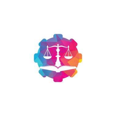 Hukuk eğitimi teçhizatı konsept logo tasarımı. Vektör Terazi ve açık kitap logo kombinasyonu.