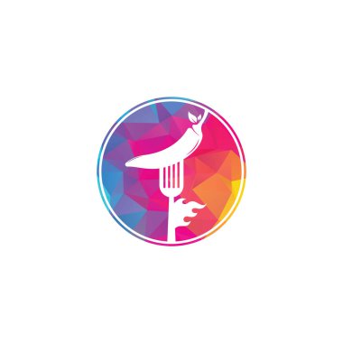 Çatal logolu acı biber tasarımı. Baharatlı yemek, restoran menüsü için uygun biber ve çatal logo şablonu.