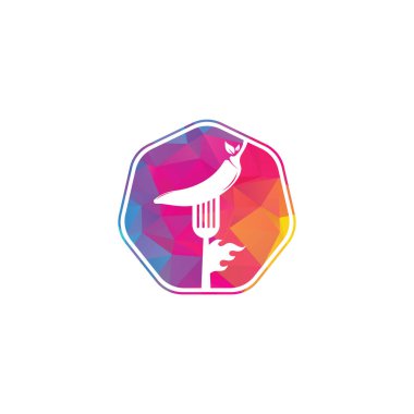 Çatal logolu acı biber tasarımı. Baharatlı yemek, restoran menüsü için uygun biber ve çatal logo şablonu.