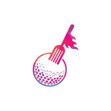 Golf ve çatal logo tasarım şablonu. Golf restoranı logosu tasarım vektörü yaratıcı illüstrasyon