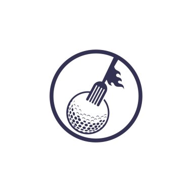 Golf ve çatal logo tasarım şablonu. Golf restoranı logosu tasarım vektörü yaratıcı illüstrasyon