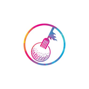 Golf ve çatal logo tasarım şablonu. Golf restoranı logosu tasarım vektörü yaratıcı illüstrasyon