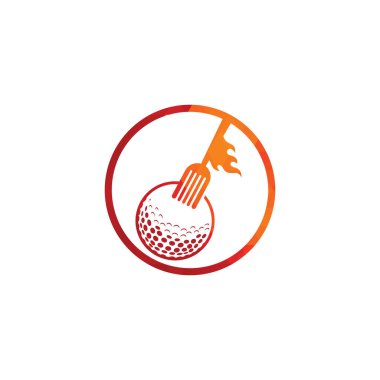 Golf ve çatal logo tasarım şablonu. Golf restoranı logosu tasarım vektörü yaratıcı illüstrasyon