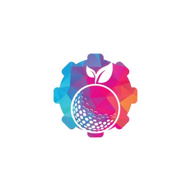 Golf vites biçimli konsept logo şablonu bırakır. Golf topu ve yapraklar, golf topu ve spor logosu