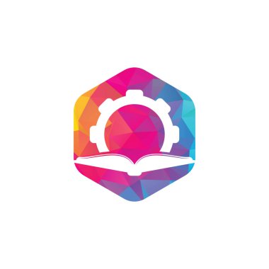 Vites Kitabı logosu tasarım şablonu. Kitap ve vites logosu tasarımı