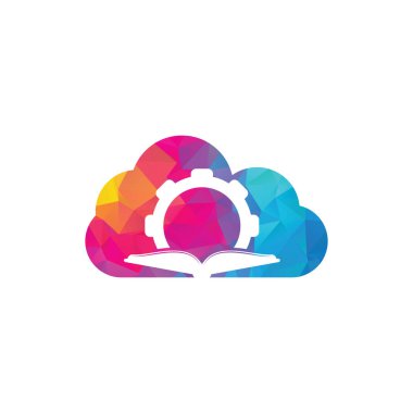 Vites Defteri Bulutu şekilli logo tasarım şablonu. Kitap ve vites logosu tasarımı
