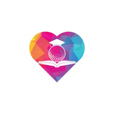 Mezuniyet kitabı golf kalbi şekli logo tasarım vektörü. Golf Kitabı Simgesi Logo Tasarım Elemanı