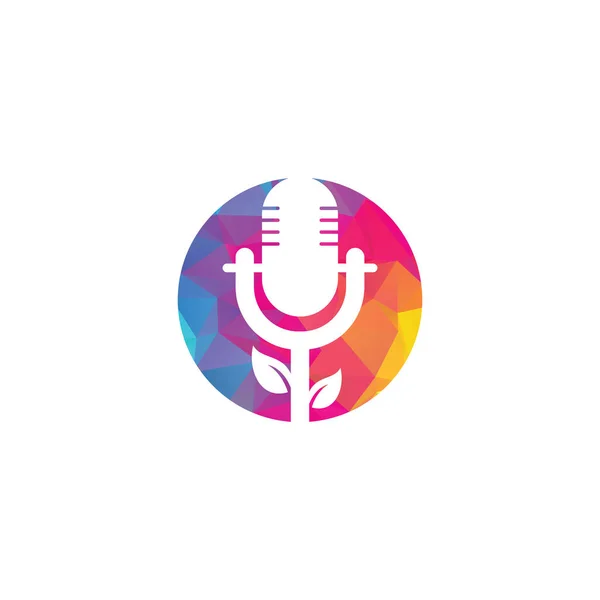 Plantilla Diseño Logotipo Podcast Hoja Naturaleza Podcast Logo Plantilla Vector — Vector de stock