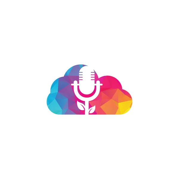 Шаблон Дизайну Логотипу Фігури Хмарного Подкасту Листя Природа Podcast Шаблон — стоковий вектор