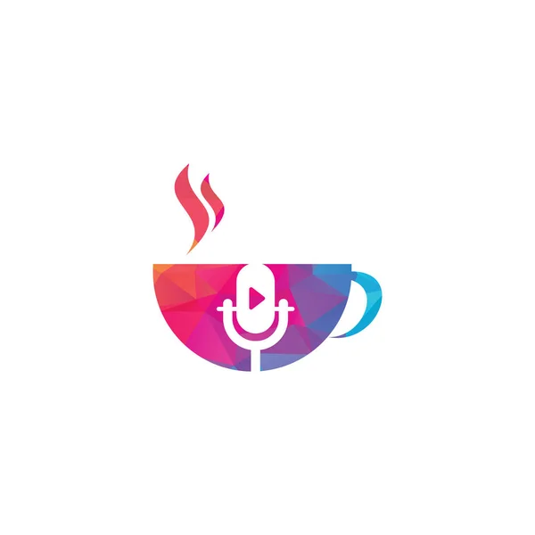 Modèle Conception Logo Podcast Café Microphone Classique Vecteur Tasse Café — Image vectorielle