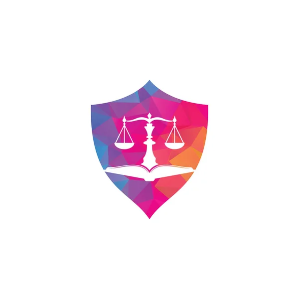 Hukuk Eğitimi Kalkanı Şekilli Konsept Logo Tasarımı Vektör Terazi Açık — Stok Vektör