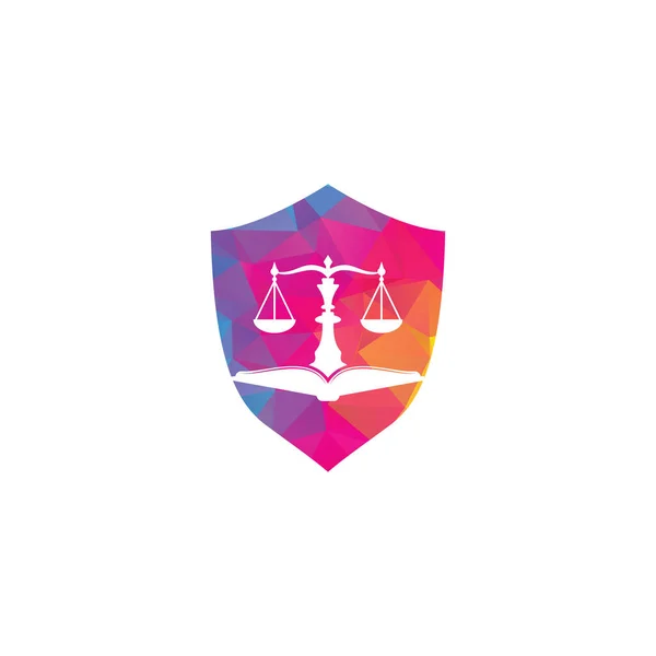 法律教育シールド形状コンセプトロゴデザイン ベクター天秤座とオープンブックロゴの組み合わせ — ストックベクタ