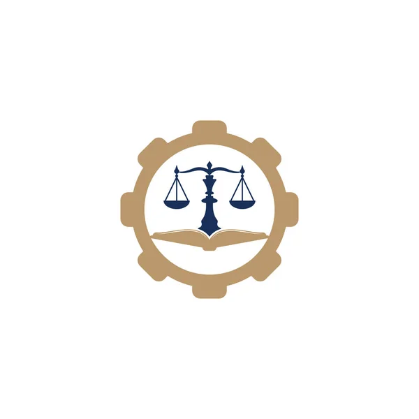 Law Education Gear Vorm Concept Logo Ontwerp Vector Weegschaal Open — Stockvector