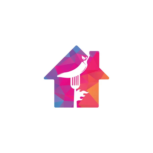 热辣椒与叉子家庭形状的概念标志设计 辣椒和叉子标识模板适用于辛辣食品 餐馆菜单 — 图库矢量图片