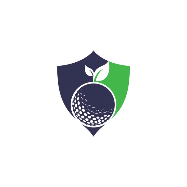 Golf Hojas Escudo Forma Concepto Logotipo Plantilla Pelota Golf Hojas — Vector de stock