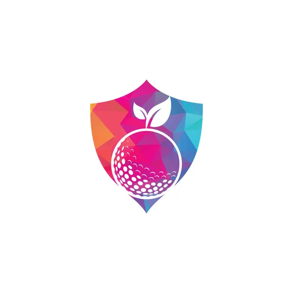 Golf Hojas Escudo Forma Concepto Logotipo Plantilla Pelota Golf Hojas — Vector de stock