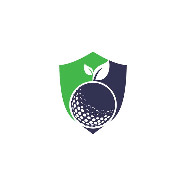 Golf Hojas Escudo Forma Concepto Logotipo Plantilla Pelota Golf Hojas — Vector de stock