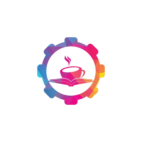 Livro Café Forma Engrenagem Conceito Vetor Logotipo Design Tea Book — Vetor de Stock