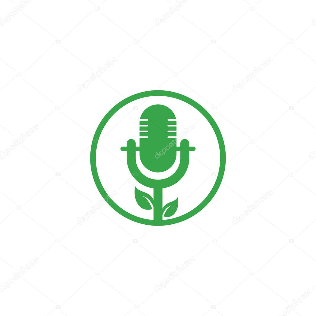 Leaf podcast logo design template. Nature Podcast Logo Template Vector. Podcast Nature logo.