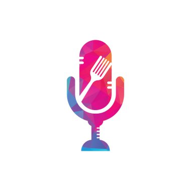 Podcast gıda logo ikonu vektör dizayn eder. Gıda Podcast 'i işaretler, maskotlar ya da diğerleri için.