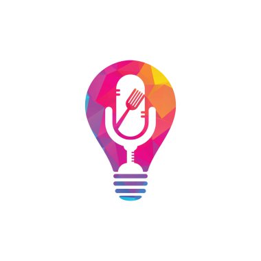 Podcast gıda ampulü şekilli logo ikonu tasarım vektörü. Gıda Podcast 'i işaretler, maskotlar ya da diğerleri için.