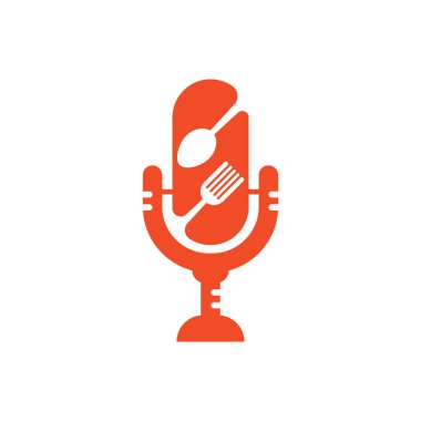Podcast gıda logo ikonu vektör dizayn eder. Gıda Podcast 'i işaretler, maskotlar ya da diğerleri için.