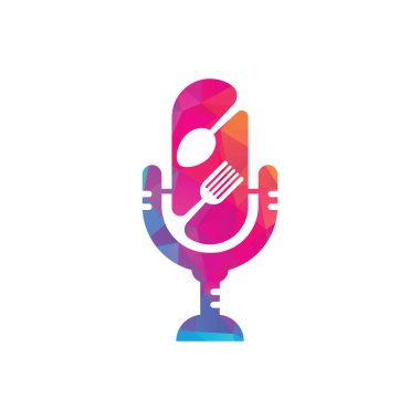 Podcast gıda logo ikonu vektör dizayn eder. Gıda Podcast 'i işaretler, maskotlar ya da diğerleri için.