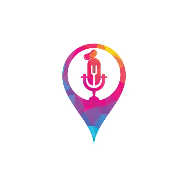 Chef Podcast Karta Pin Form Koncept Logotyp Design Mall Kock — Stock vektor