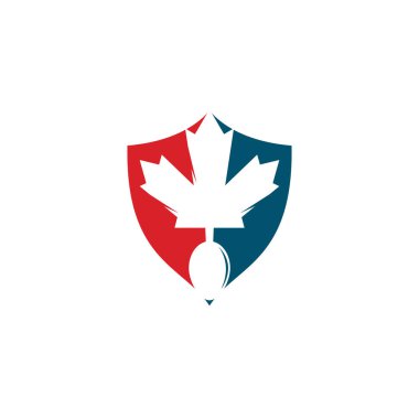 Kanada gıda kalkanı şekilli konsept logo tasarımı. Kanada restoranının logo konsepti. Akçaağaç yaprağı ve çatal simgesi