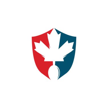 Kanada gıda kalkanı şekilli konsept logo tasarımı. Kanada restoranının logo konsepti. Akçaağaç yaprağı ve çatal simgesi