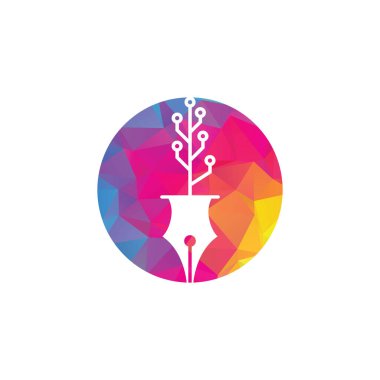 Teknik Kalem Logosu. Teknoloji ağacı logosunun şablonuna sahip teknisyen kalem.