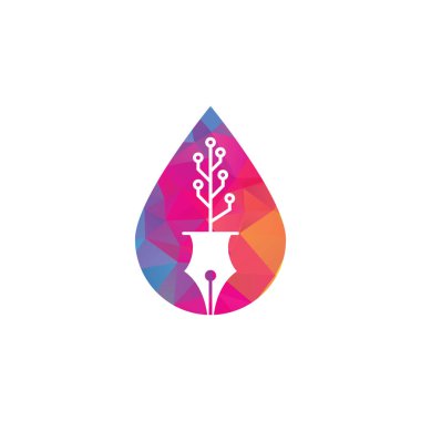 Teknik kalem düşürme konsepti logo tasarımı. Teknoloji ağacı logosunun şablonuna sahip teknisyen kalem.