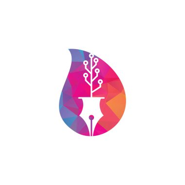 Teknik kalem düşürme konsepti logo tasarımı. Teknoloji ağacı logosunun şablonuna sahip teknisyen kalem.