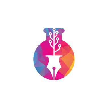 Teknik Kalem Laboratuvarı şekil logosu. Teknoloji ağacı logosunun şablonuna sahip teknisyen kalem.