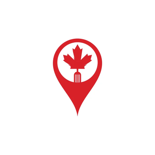 加拿大食品图钉形状概念标志设计 加拿大餐厅标志的概念 枫叶和叉子图标 — 图库矢量图片