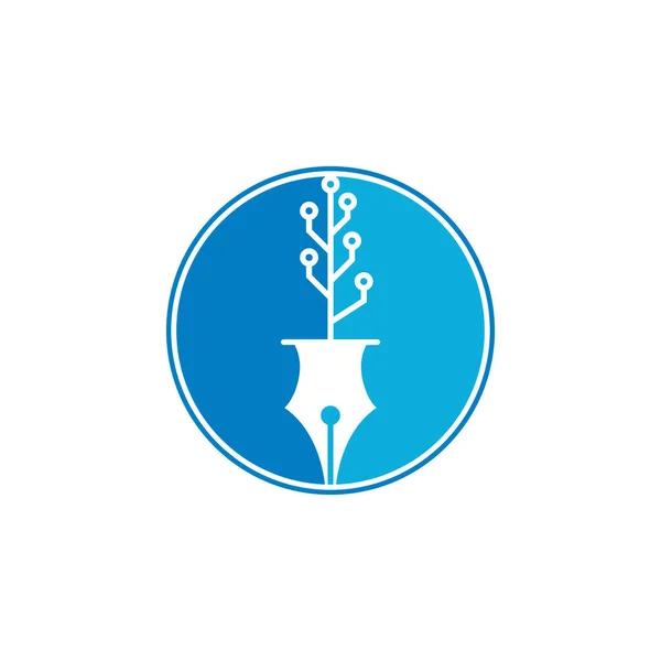 Logo Tech Pen Pióro Techniczne Szablonem Projektu Logo Drzewa Technologicznego — Wektor stockowy