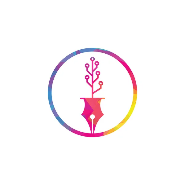 Λογότυπο Στυλό Τεχνολογίας Στυλό Τεχνολογίας Λογότυπο Τεχνολογίας Δέντρο Πρότυπο Σχεδιασμού — Διανυσματικό Αρχείο