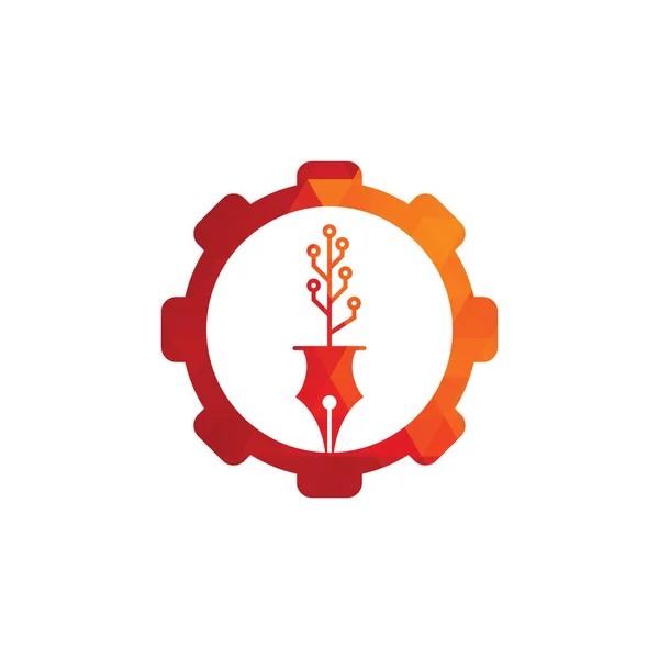 Tech Pen Koncept Převodovky Logo Tech Pen Tech Tree Logo — Stockový vektor