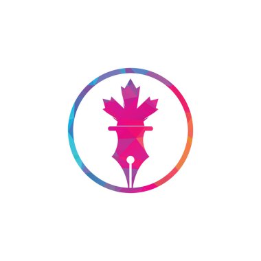 Kalem ve kırmızı akçaağaç yaprağı logosu. Eğitim Logosu. Kurumsal ve eğitici vektör logosu tasarımı