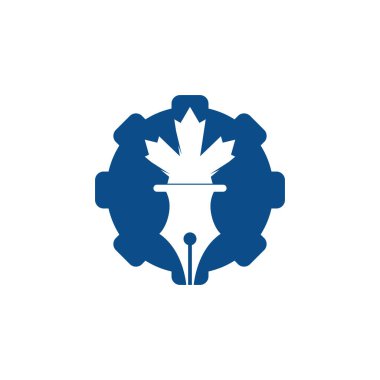 Kalem ve kırmızı akçaağaç yaprağı vites şekilli konsept logo vektörü. Eğitim Logosu