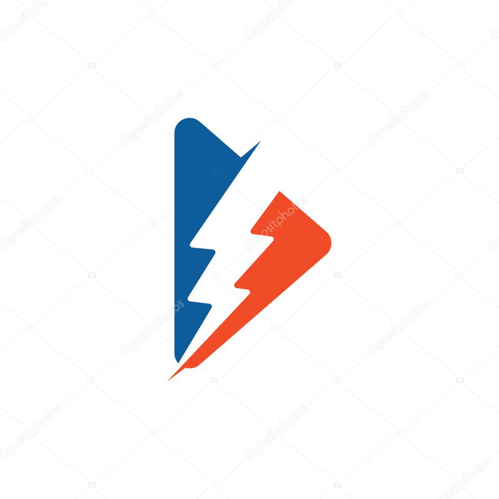 play button with thunder logo design. template